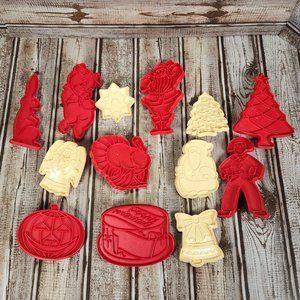 Lot of 13 Vintage Plastic Red White  Christmas Various Holidays Cookie Cutters
